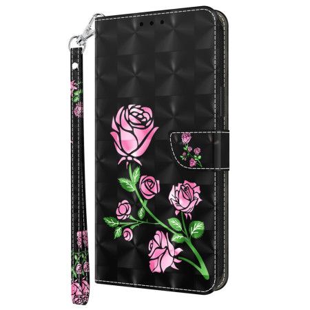 Lærdeksel Folio Deksel Xiaomi Redmi Note 13 Pro Plus 5g Mobildeksel Rosa Blomster Med Stropp