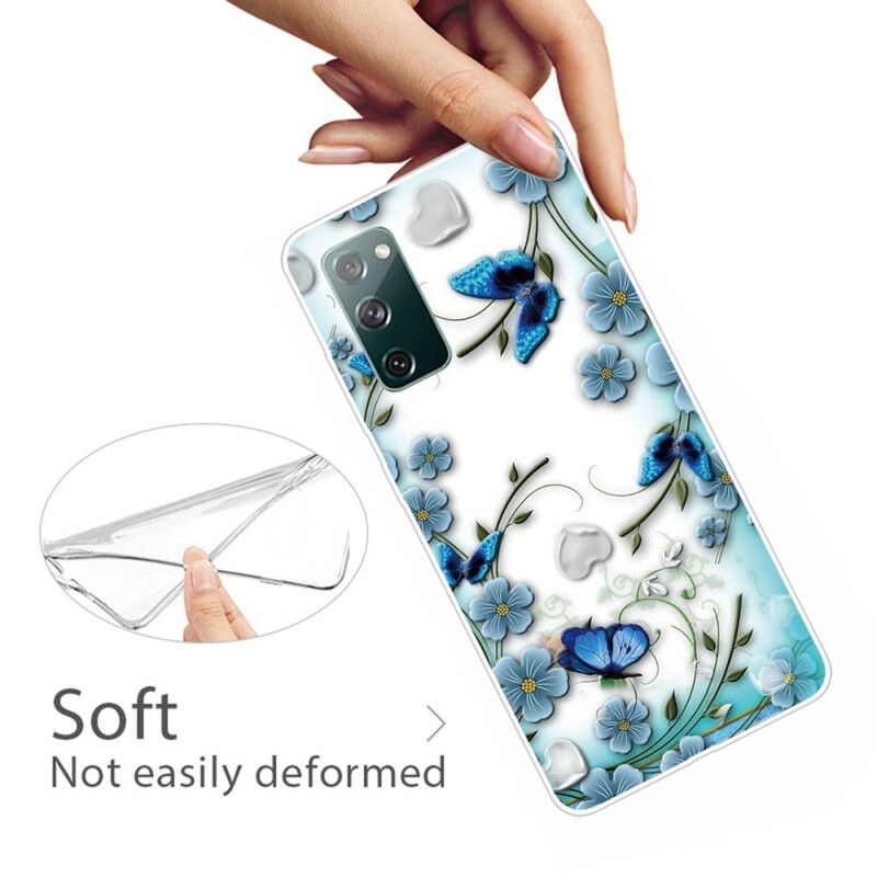 Deksel Til Samsung Galaxy S20 FE Transparente Retro Sommerfugler Og Blomster