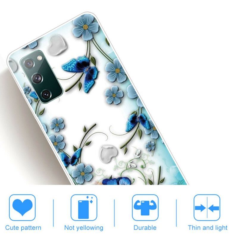 Deksel Til Samsung Galaxy S20 FE Transparente Retro Sommerfugler Og Blomster