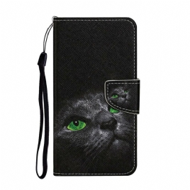 Folio Deksel Til Samsung Galaxy S20 FE Green Eyed Cat With Lanyard