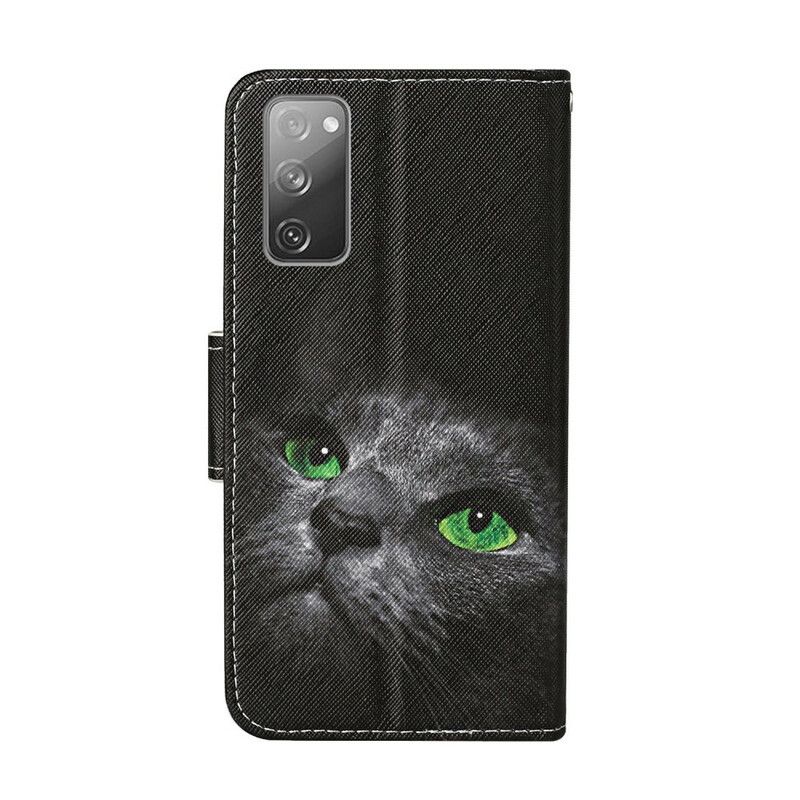 Folio Deksel Til Samsung Galaxy S20 FE Green Eyed Cat With Lanyard