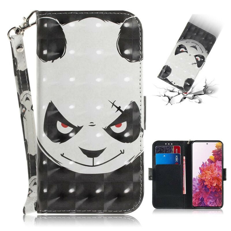 Folio Deksel Til Samsung Galaxy S20 FE Med Kjede Angry Panda Med Stropp