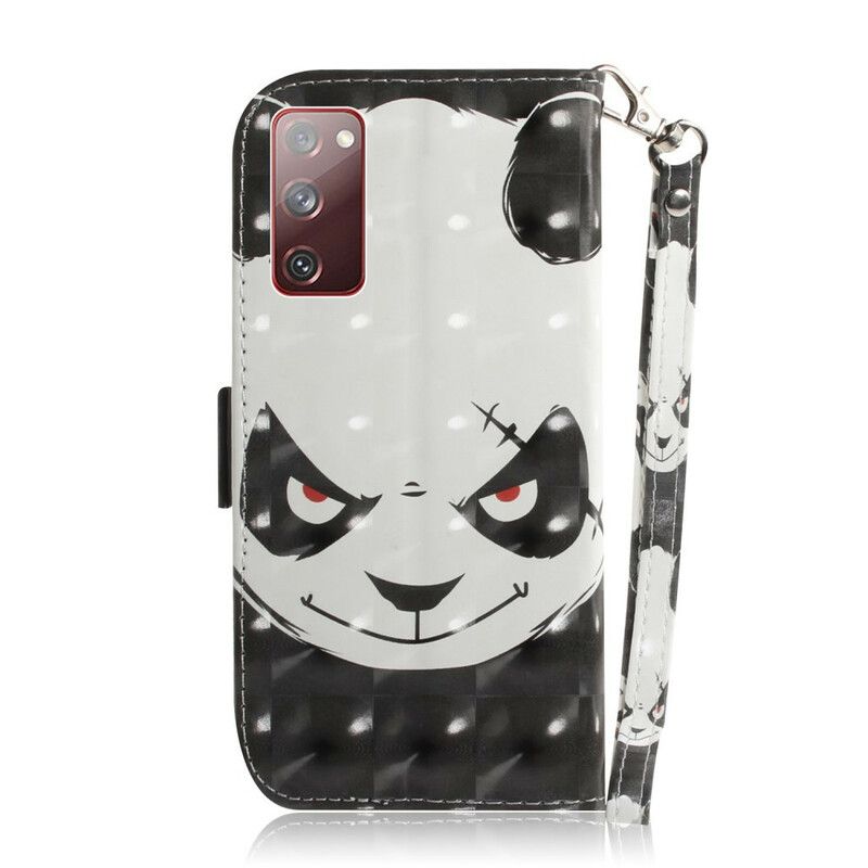 Folio Deksel Til Samsung Galaxy S20 FE Med Kjede Angry Panda Med Stropp