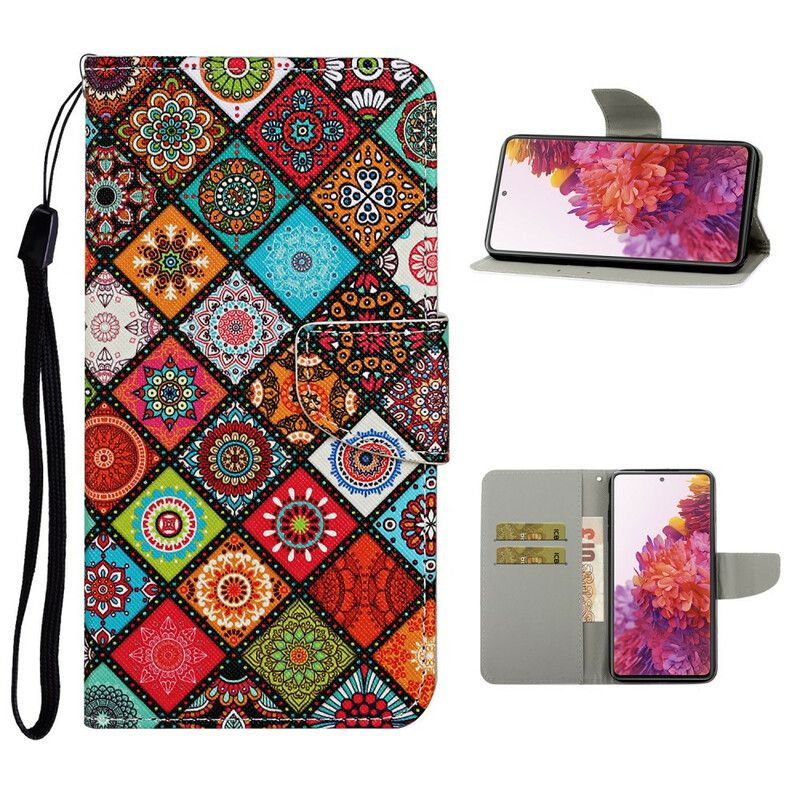 Folio Deksel Til Samsung Galaxy S20 FE Patchwork Mandalaer Med Snor