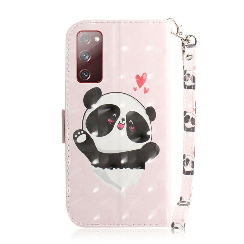 Lærdeksel Til Samsung Galaxy S20 FE Med Kjede Panda Love Strap