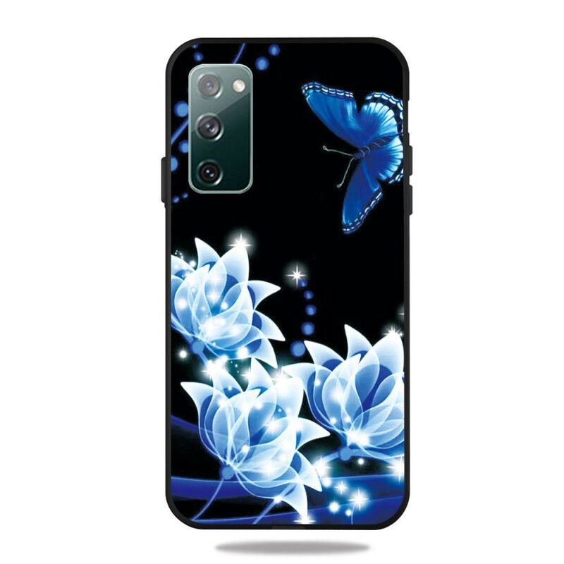 Mobildeksel Til Samsung Galaxy S20 FE Sommerfugl Og Blå Blomster