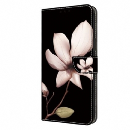 Folio Deksel Oppo A98 5g Rosa Blomst På Svart Bakgrunn