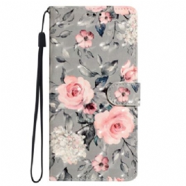 Folio Deksel Til Oppo A98 5g Rosa Blomster Med Stropp