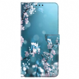 Lærdeksel Folio Deksel Oppo A98 5g Mobildeksel Plommeblomster