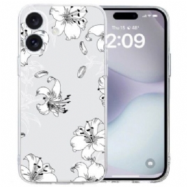 Deksel iPhone 16 Mobildeksel Transparent Edge White Flowers