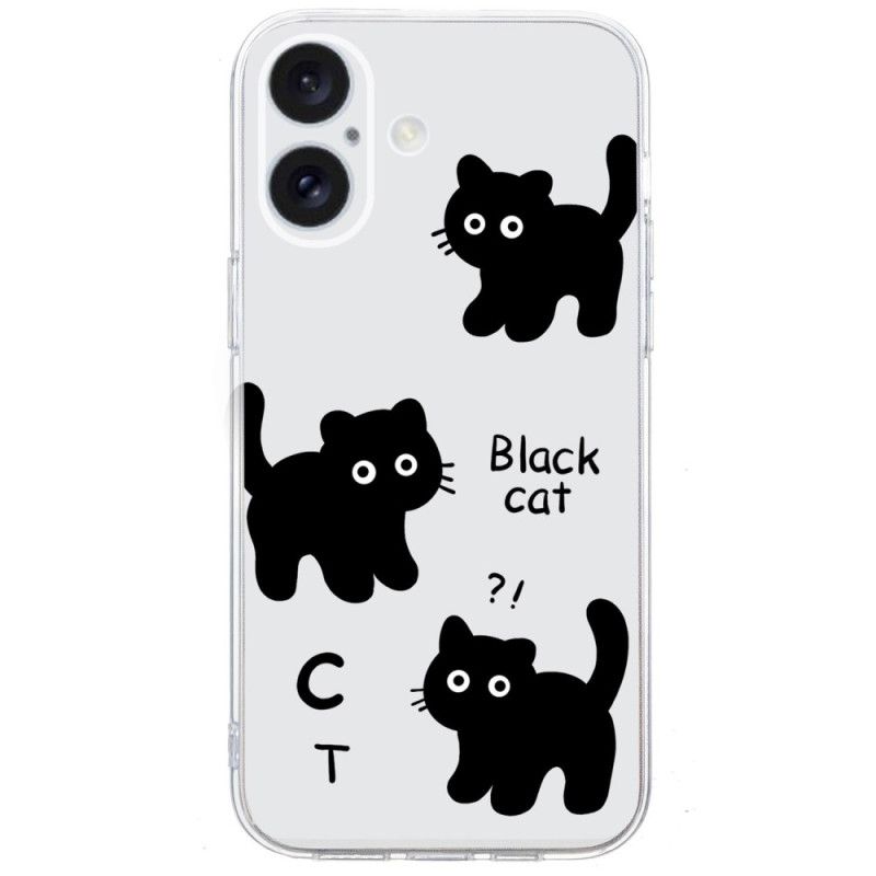 Deksel Til iPhone 16 Transparent Edge Black Cats