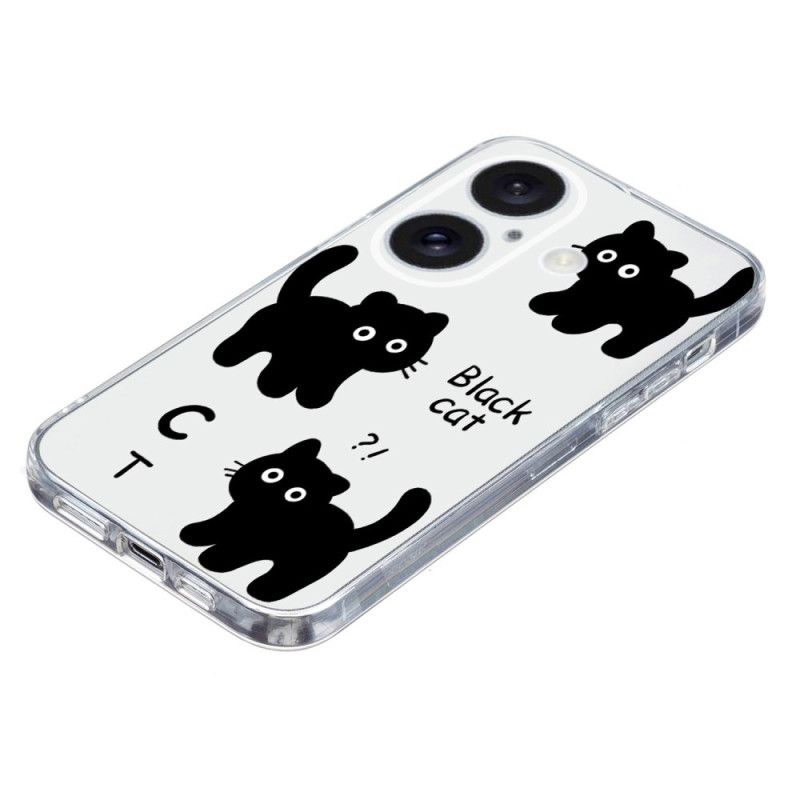 Deksel Til iPhone 16 Transparent Edge Black Cats