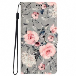 Folio Deksel iPhone 16 Blomstertrykk Med Stropp