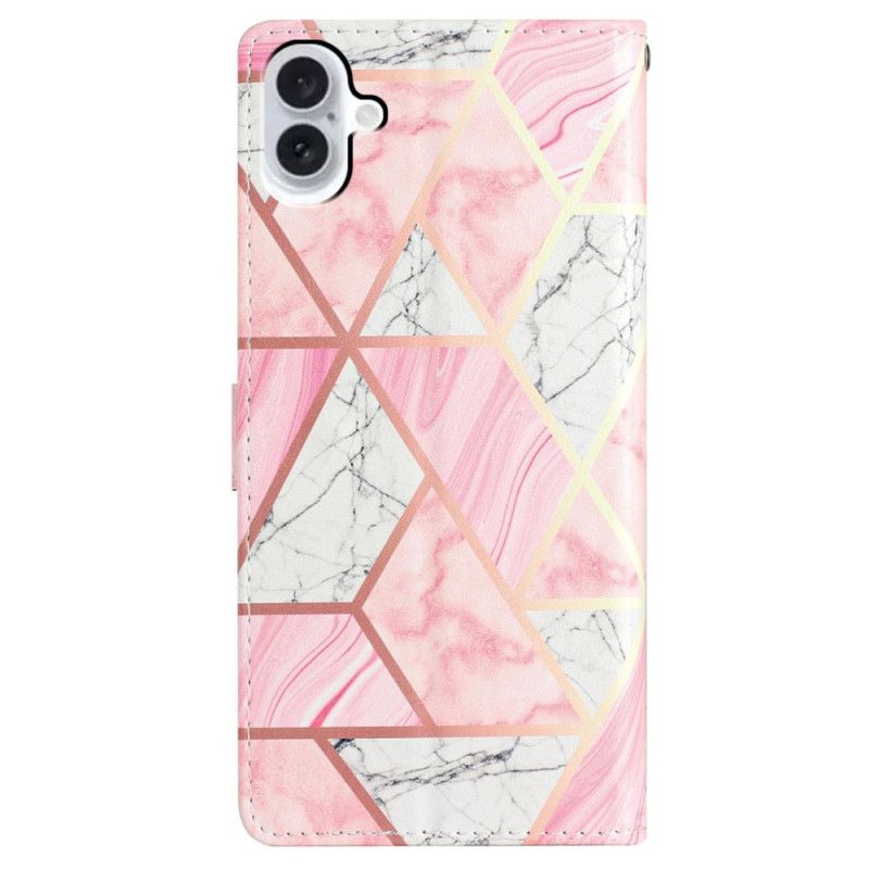 Folio Deksel iPhone 16 Rosa Marmor Med Stropp