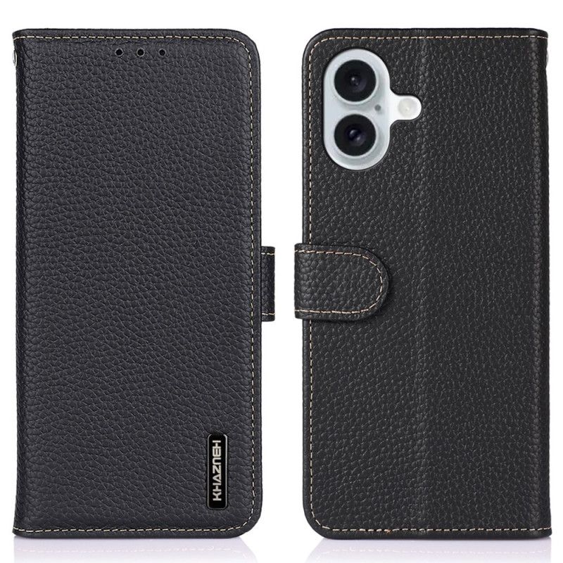 Lærdeksel Folio Deksel iPhone 16 Mobildeksel Litchi Texture Leather Khazneh