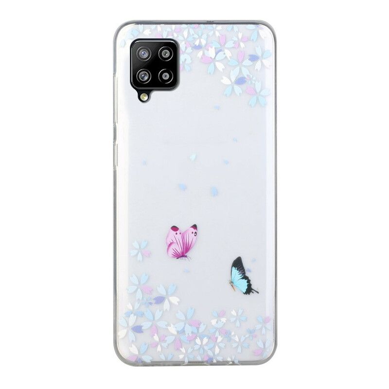 Deksel Til Samsung Galaxy A12 / M12 Transparente Sommerfugler Og Blomster