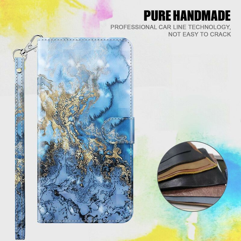 Folio Deksel Til Samsung Galaxy A12 / M12 Light Spot Marble Design Med Snor