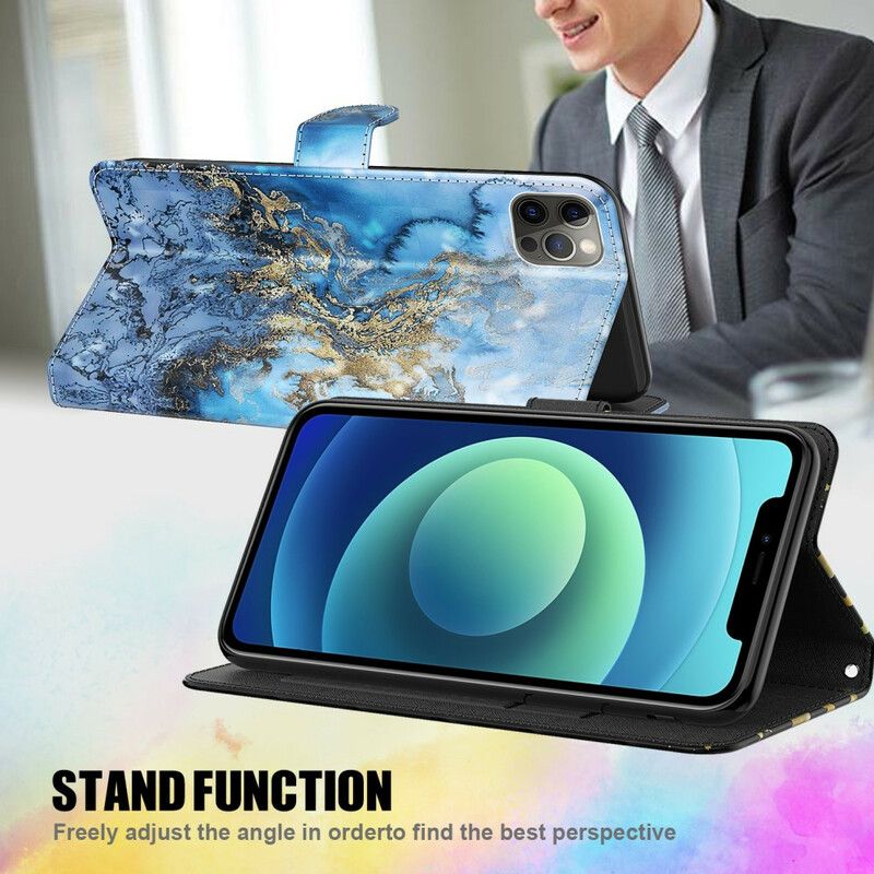 Folio Deksel Til Samsung Galaxy A12 / M12 Light Spot Marble Design Med Snor