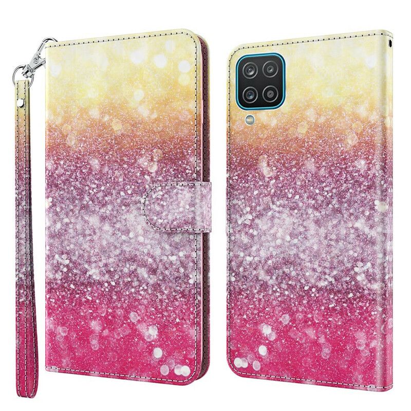 Folio Deksel Til Samsung Galaxy A12 / M12 Magenta Glittergradient