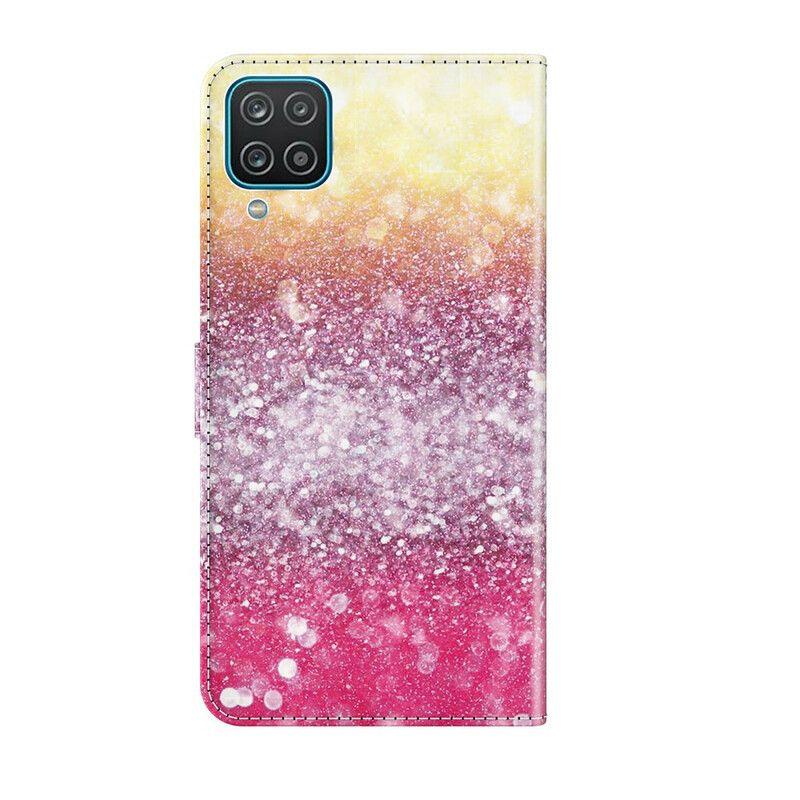 Folio Deksel Til Samsung Galaxy A12 / M12 Magenta Glittergradient