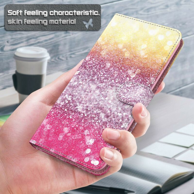 Folio Deksel Til Samsung Galaxy A12 / M12 Magenta Glittergradient
