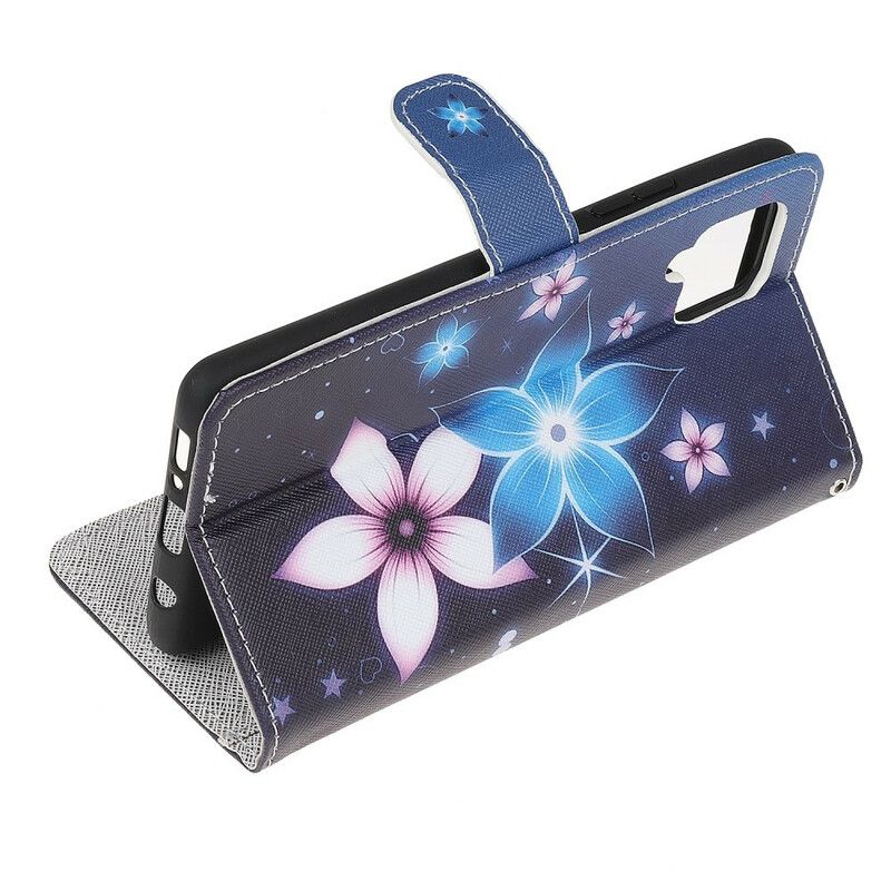 Folio Deksel Til Samsung Galaxy A12 / M12 Med Kjede Lunar Strap Blomster