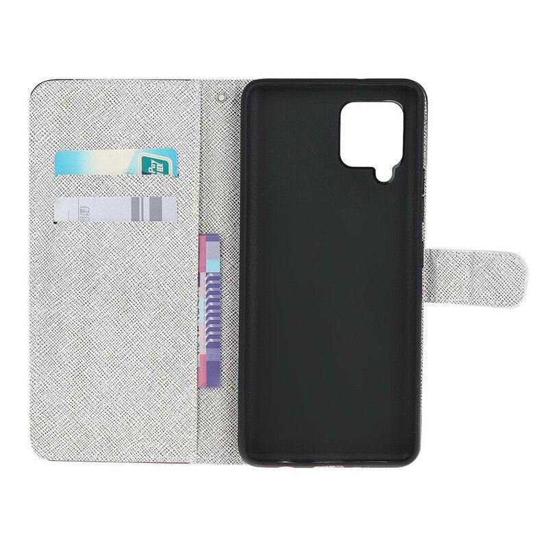 Folio Deksel Til Samsung Galaxy A12 / M12 Med Kjede Lunar Strap Blomster