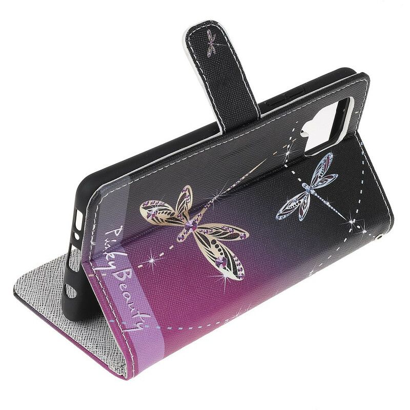 Folio Deksel Til Samsung Galaxy A12 / M12 Med Kjede Thong Dragonflies