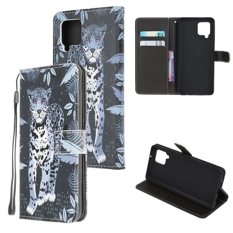 Folio Deksel Til Samsung Galaxy A12 / M12 Med Kjede Thong Leopard