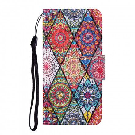 Folio Deksel Til Samsung Galaxy A12 / M12 Patchwork Med Snor