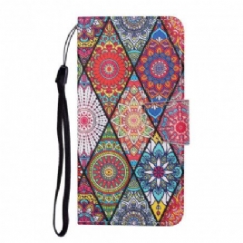 Folio Deksel Til Samsung Galaxy A12 / M12 Patchwork Med Snor