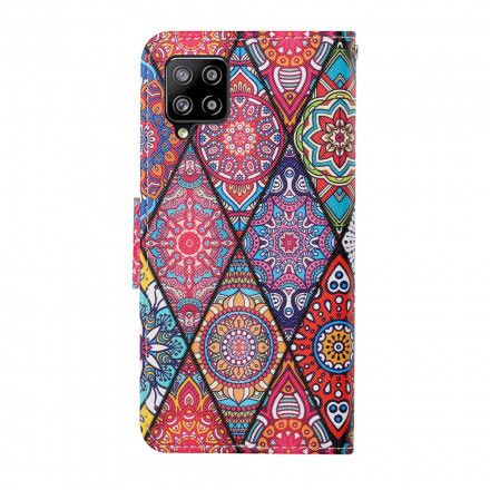 Folio Deksel Til Samsung Galaxy A12 / M12 Patchwork Med Snor