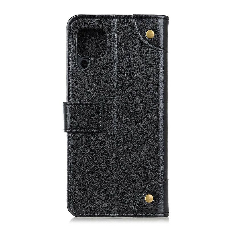 Folio Deksel Til Samsung Galaxy A12 / M12 Vintage Nappa Skinneffekt