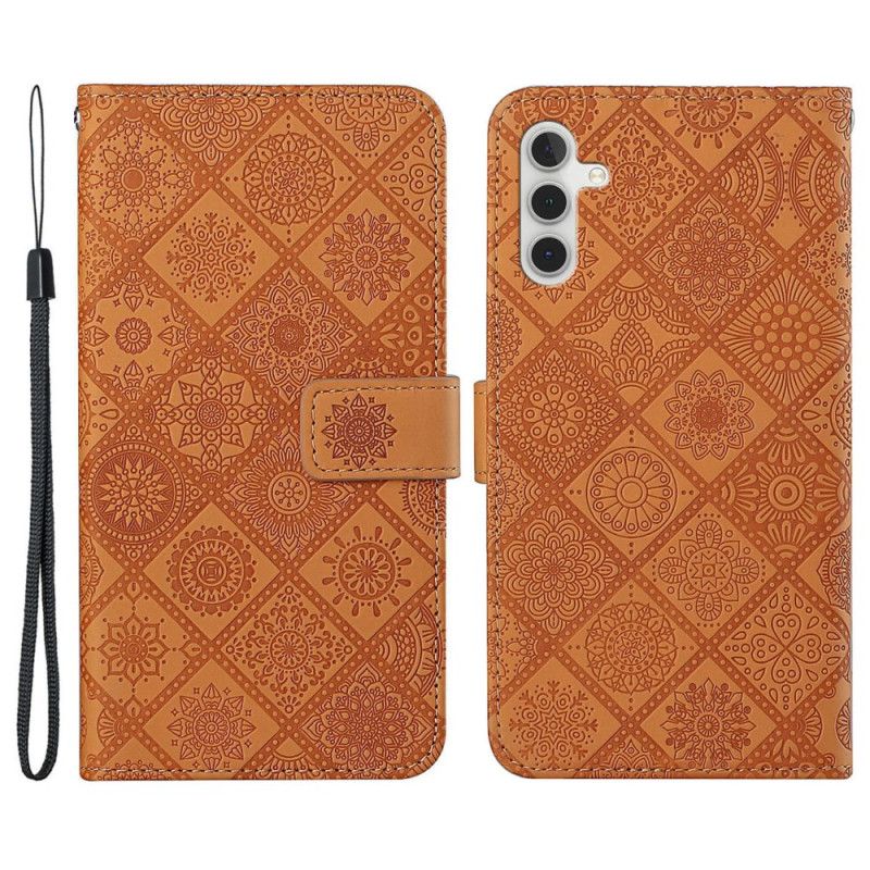 Folio Deksel Samsung Galaxy A55 5g Patchwork Med Stropp Beskyttelse Deksel