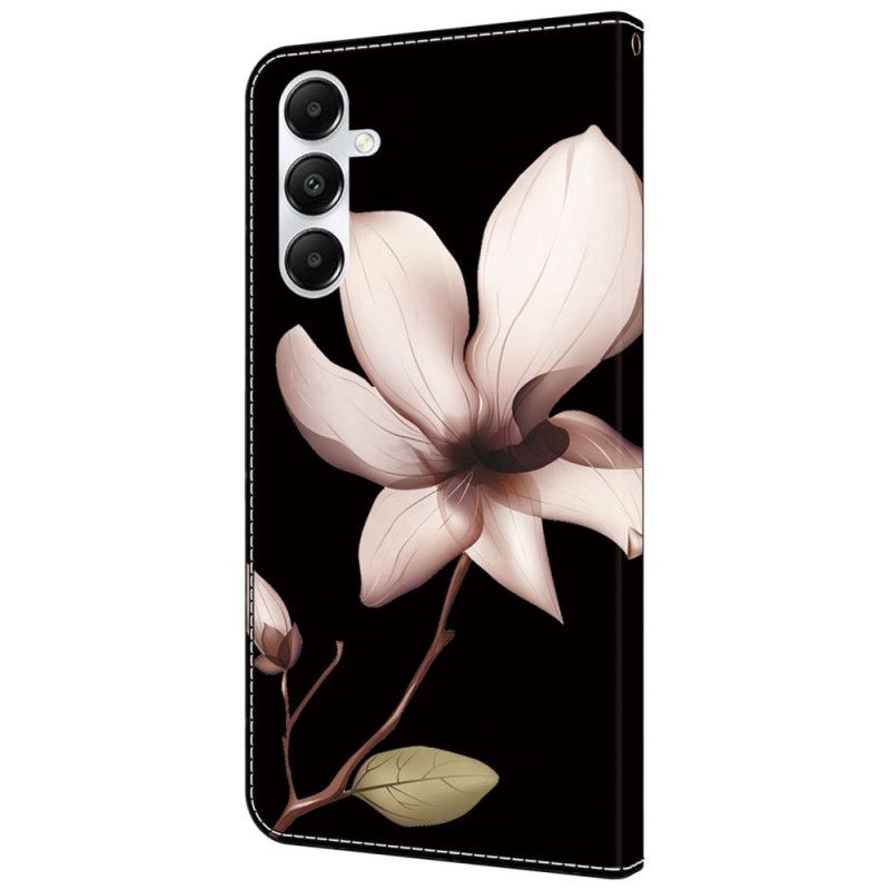 Folio Deksel Samsung Galaxy A55 5g Rosa Blomster På Svart Bakgrunn