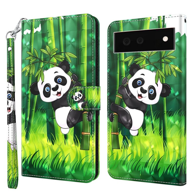 Folio Deksel Til Google Pixel 7 Med Kjede Thong Panda Og Bambus