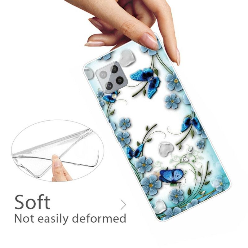 Mobildeksel Til Samsung Galaxy A42 5G Transparente Retro Sommerfugler Og Blomster