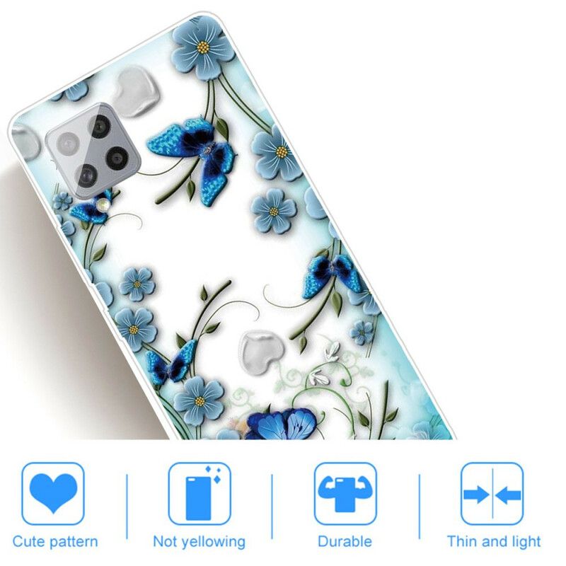 Mobildeksel Til Samsung Galaxy A42 5G Transparente Retro Sommerfugler Og Blomster