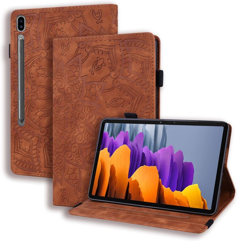 Etui Samsung Galaxy Tab S9 Blomstermønster Og Stylusholderstropp Beskyttelse Deksel