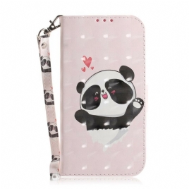 Folio Deksel Til Samsung Galaxy A21s Med Kjede Panda Love Strap