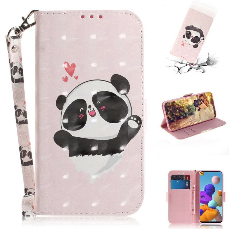 Folio Deksel Til Samsung Galaxy A21s Med Kjede Panda Love Strap