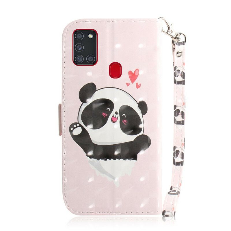 Folio Deksel Til Samsung Galaxy A21s Med Kjede Panda Love Strap