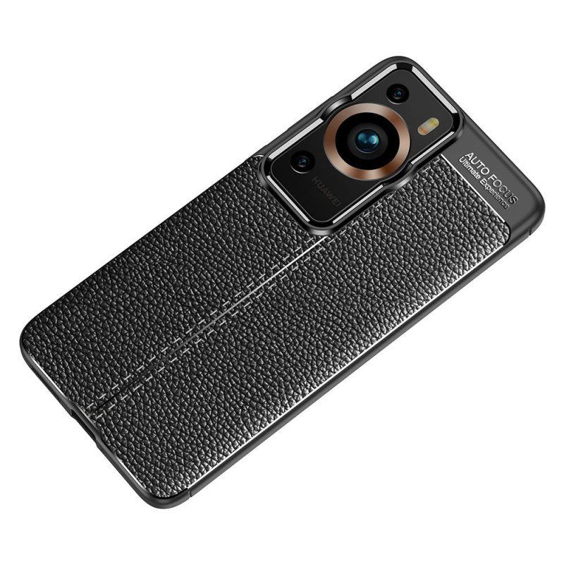 Deksel Til Huawei P60 Pro Dobbel Line Litchi Leather Effect