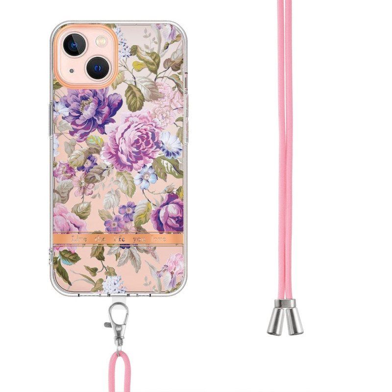 Deksel Til iPhone 15 Plus Med Snor Cordon Blomster