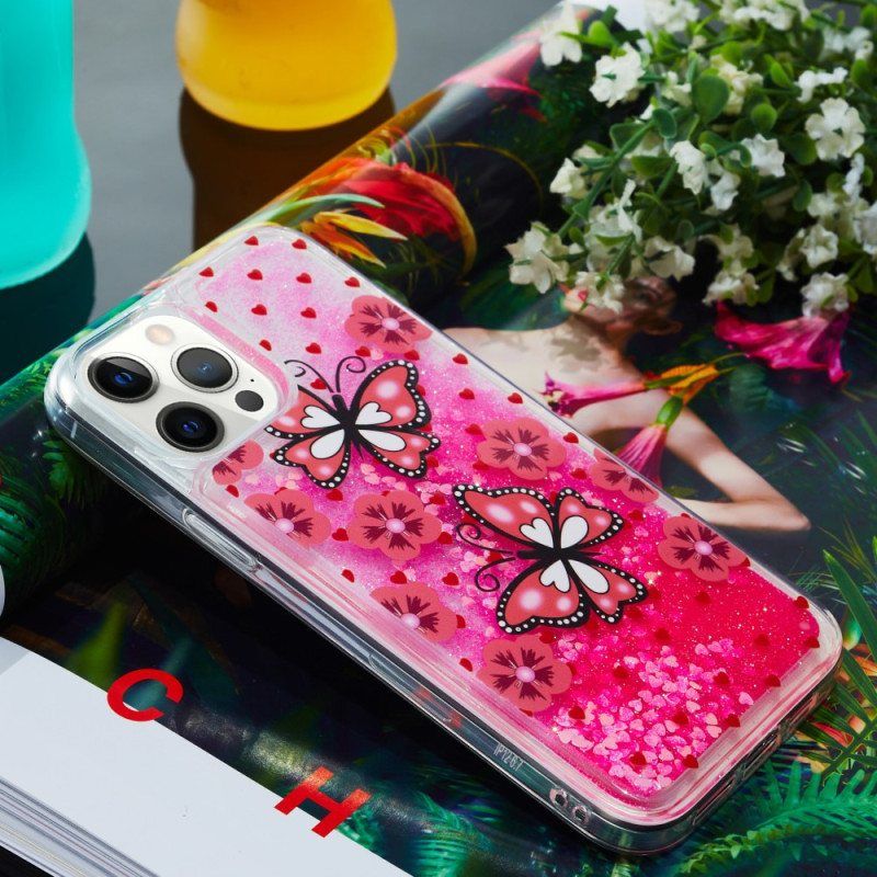 Deksel Til iPhone 15 Pro Sommerfuglglitter