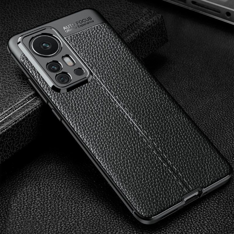 Deksel Til Xiaomi 12 Pro Dobbel Linje Litchi Leather Effect