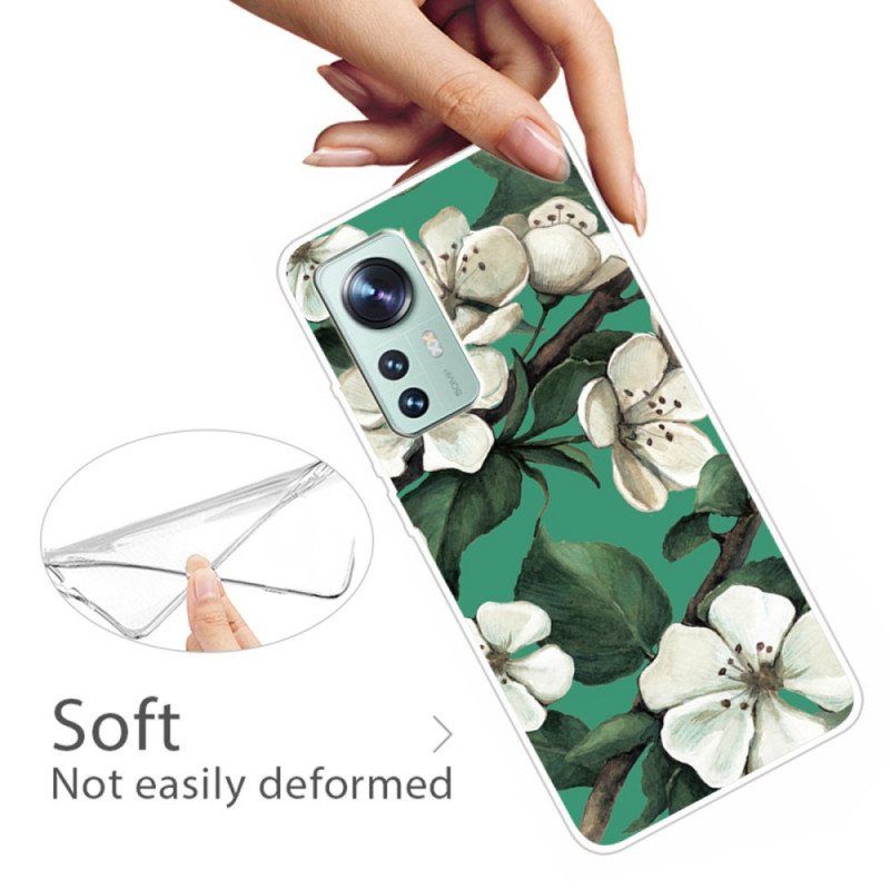 Deksel Til Xiaomi 12 Pro Silikon Hvite Blomster