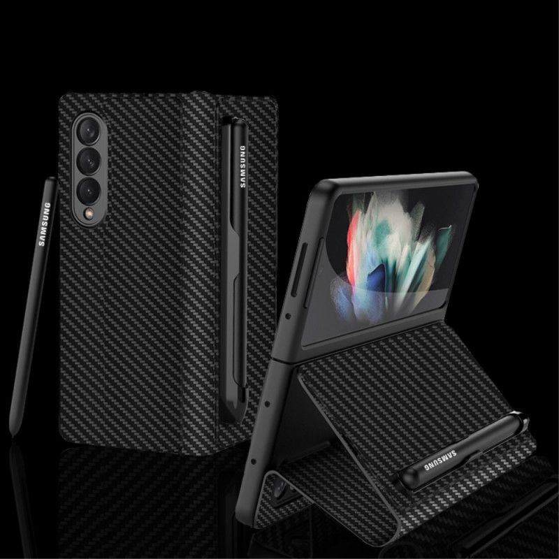 Beskyttelse Deksel Til Samsung Galaxy Z Fold 3 5G Folio Deksel Carbon Fiber Stylus Holder