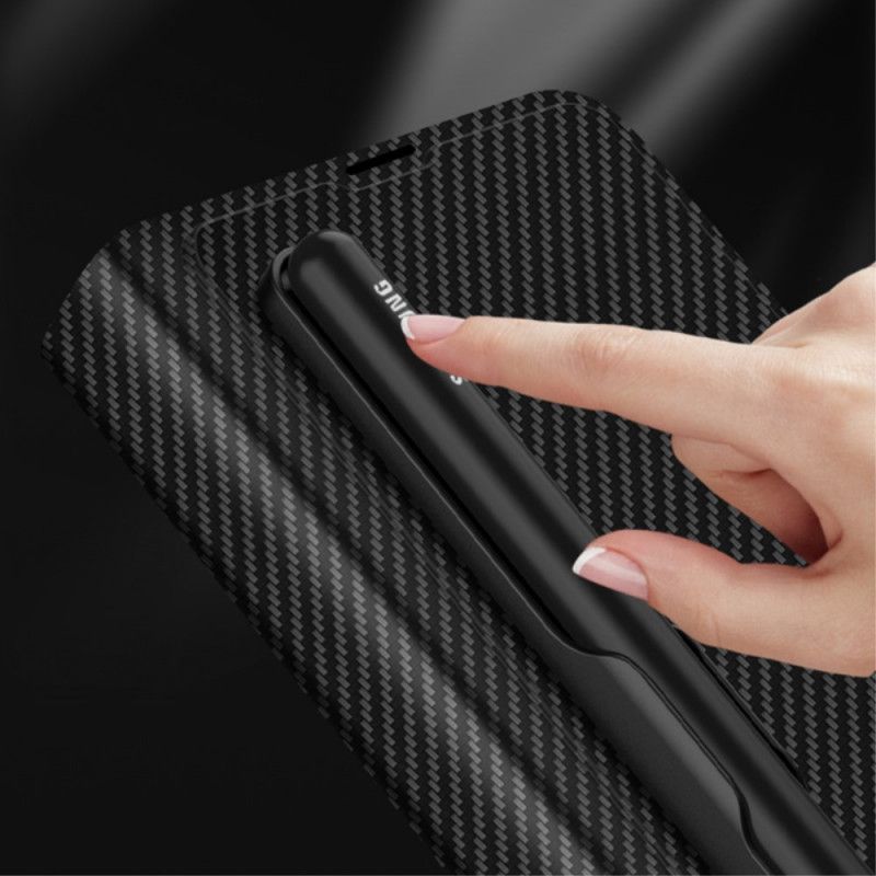 Beskyttelse Deksel Til Samsung Galaxy Z Fold 3 5G Folio Deksel Carbon Fiber Stylus Holder