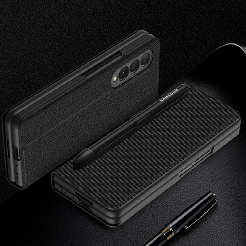 Beskyttelse Deksel Til Samsung Galaxy Z Fold 3 5G Folio Deksel Carbon Fiber Stylus Holder